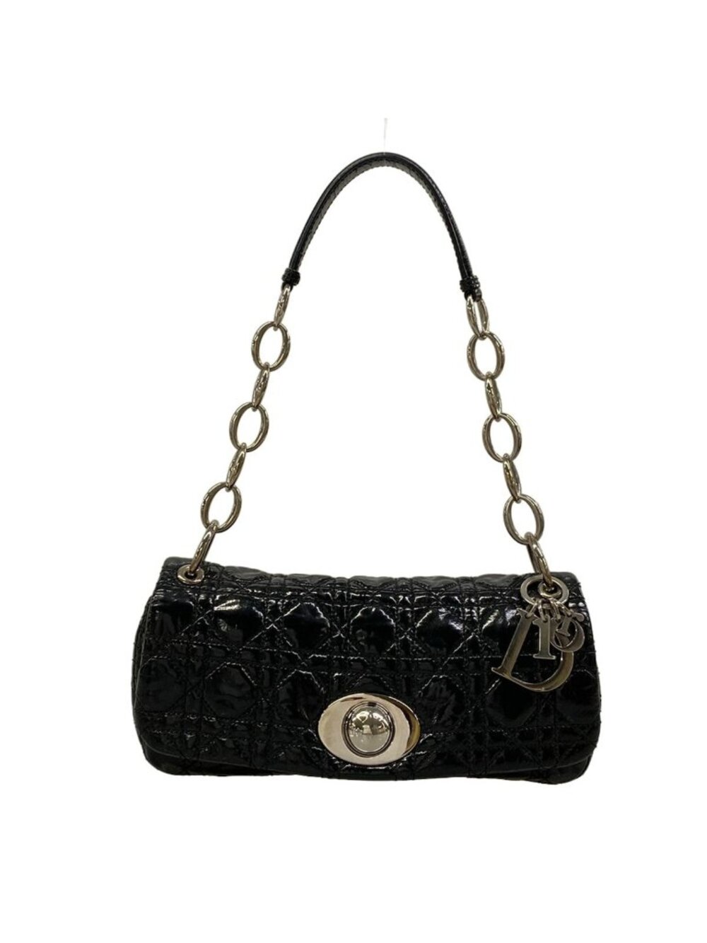 Dior Shoulder Bag Cannage Stitch Black Chain Silver Leather